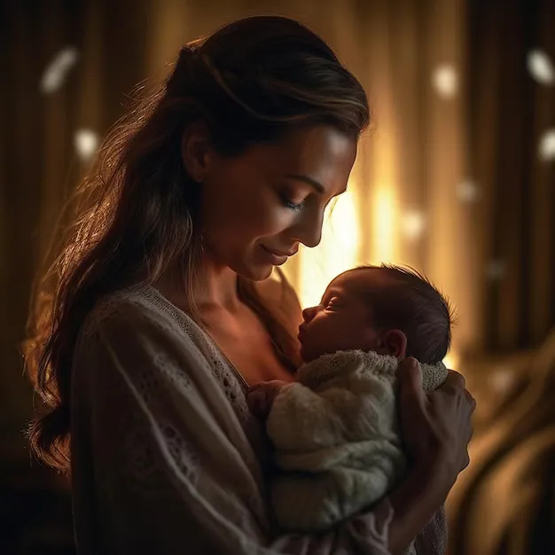 Mamá abrazando a su bebé dormido